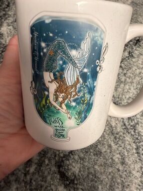 Fringe Studio White Ceramic Mug with Blue & Green Mermaid Illustration